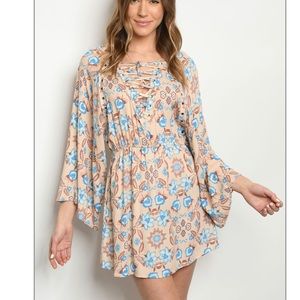 Cream and light blue mini dress